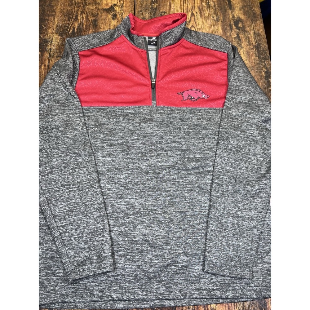 Arkansas Razorbacks Pullover Men's M Colosseum Athletics 1/4 Zip‎ Gray Red NCAA